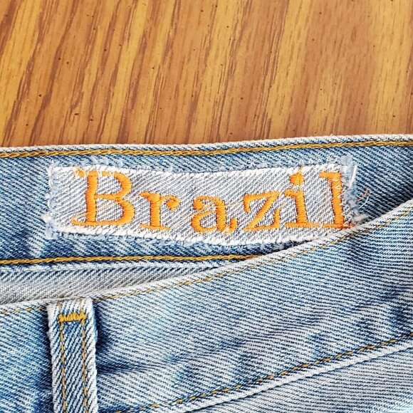 Vintage Brazil Patchwork Repurposed Jeans 29X30 Raw Frayed Hem Y2K - Picture 3 of 13